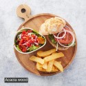 PLANCHE A HAMBURGER EN ACACIA AVEC POIGNEE ROND DIAM 25 CM