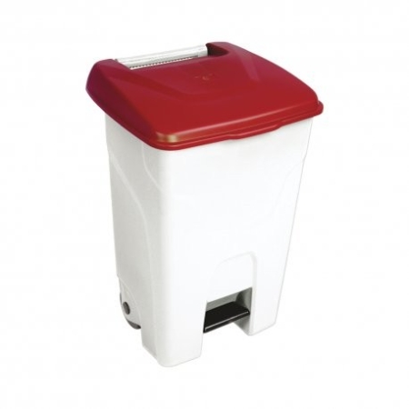 CONTENEUR MOBILE A PEDALE 80L BLANC/COUVERCLE ROUGE
