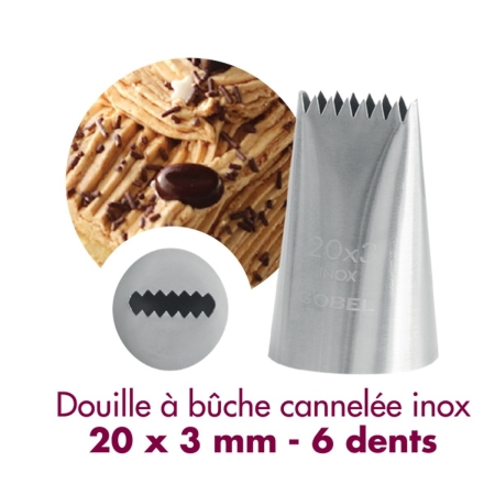 DOUILLE A BUCHE CANNELEE - 20X3MM - 6 DENTS - INOX