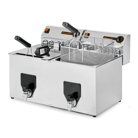 Friteuse électrique à poser triphasé 2X10L avec robinet de vidange